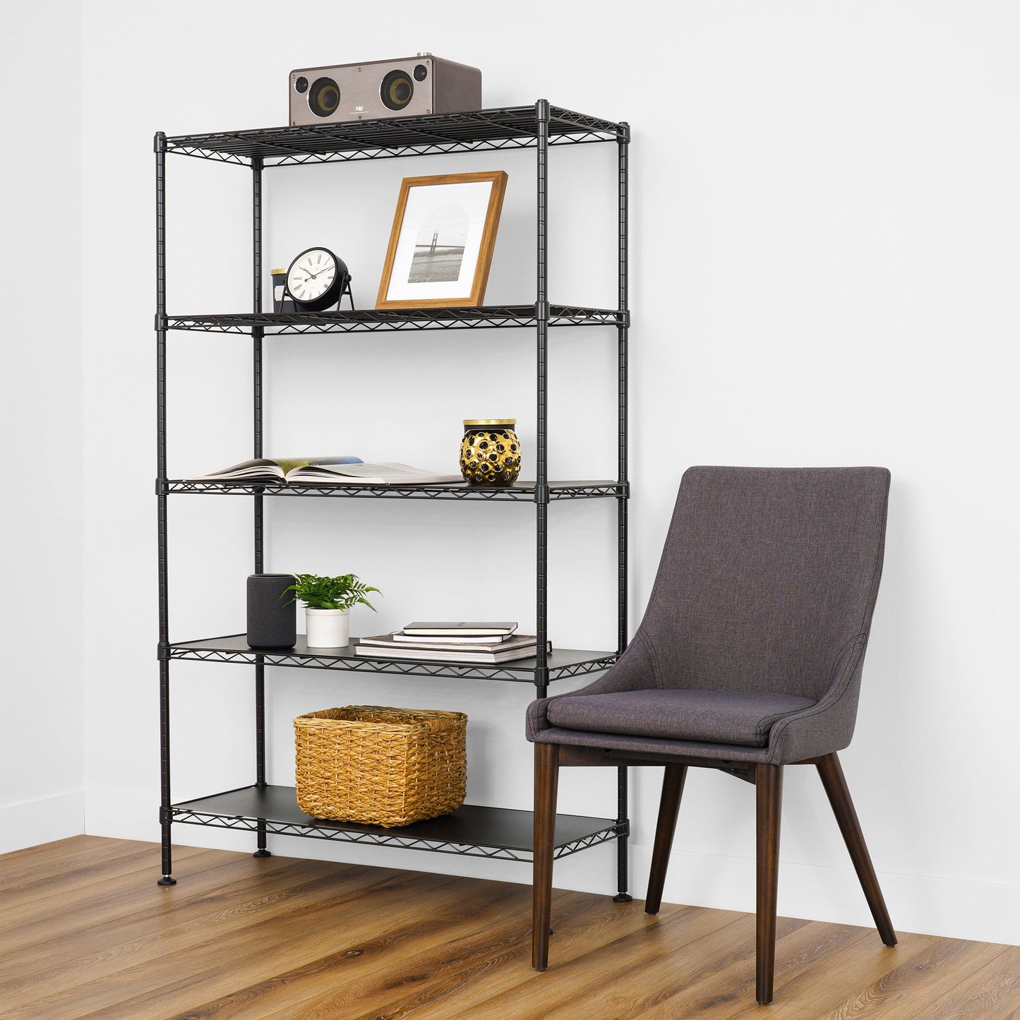 saferacks 14x36x60 wire rack in an interior setting with decorations like books, picture frames and candles (8143462170838)