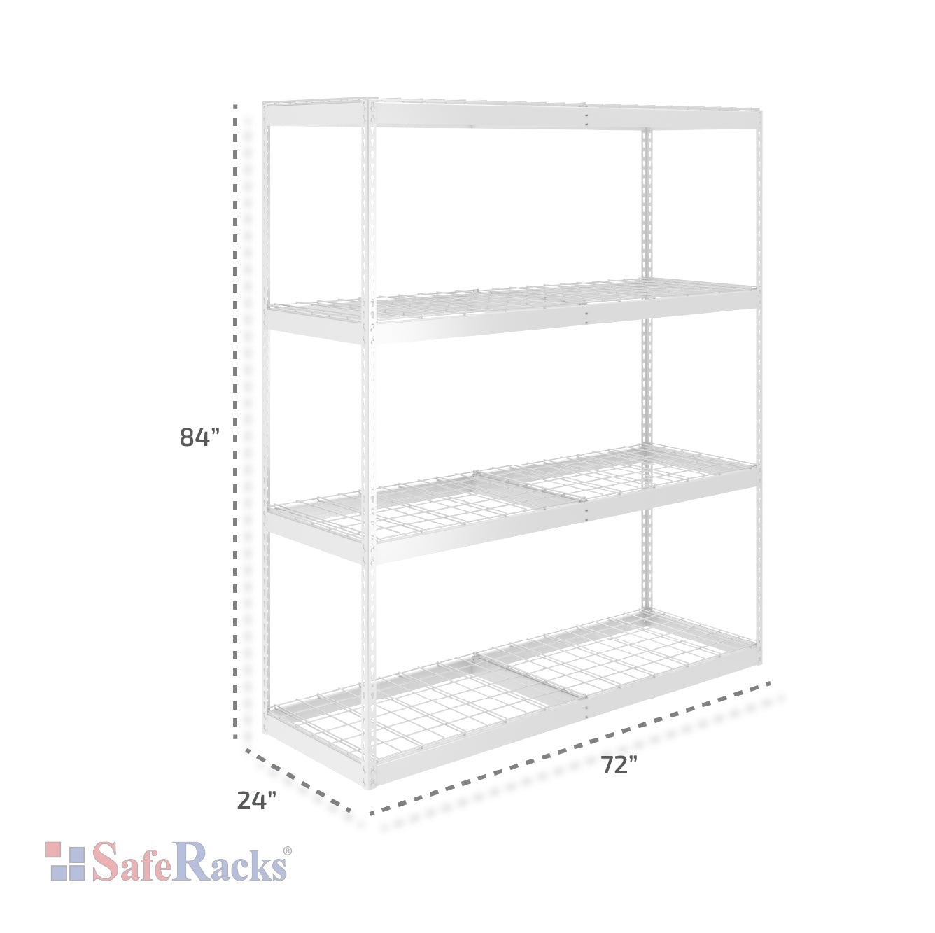 white garage shelf with dimensions