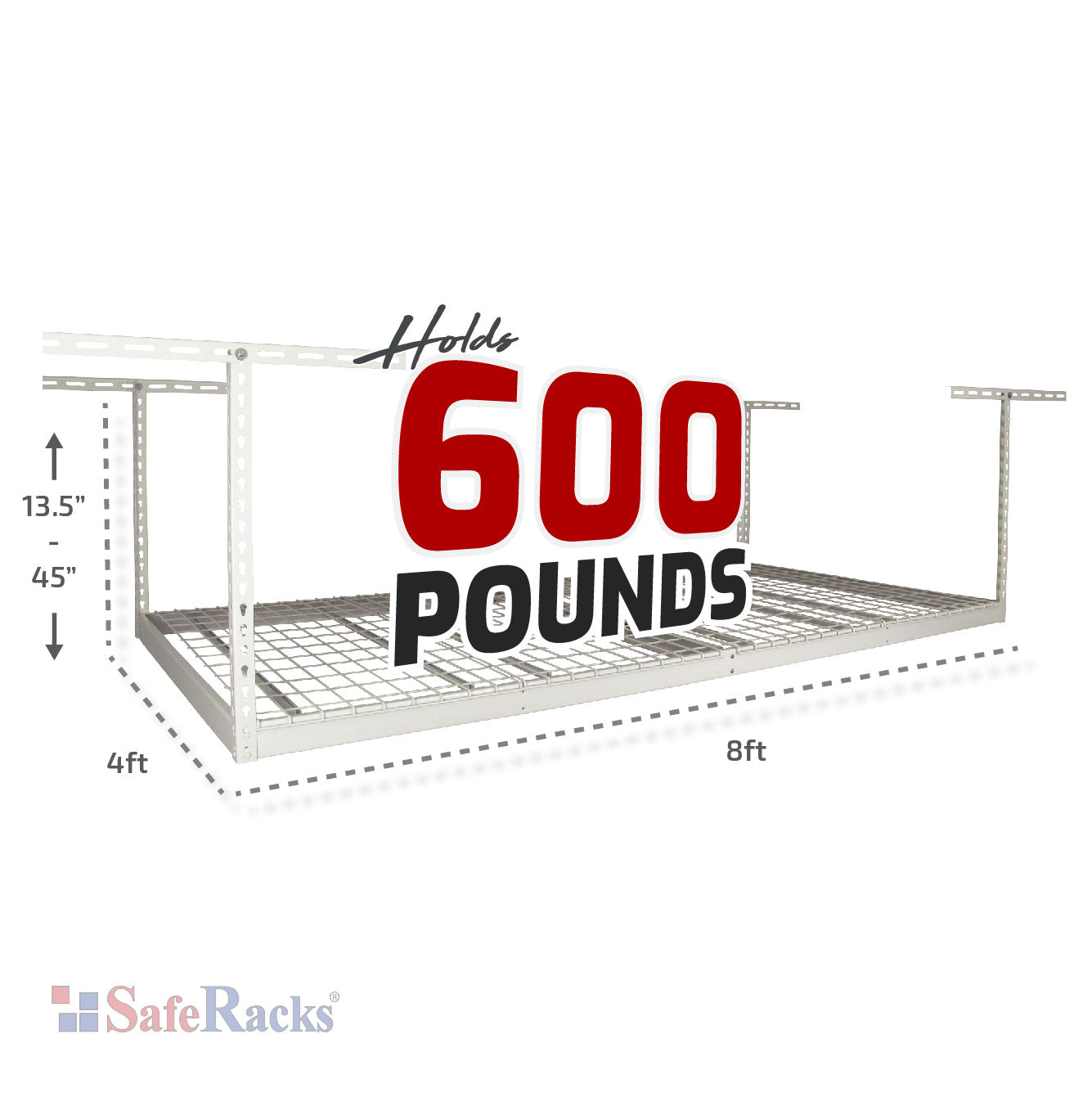 white overhead rack with weight capacity