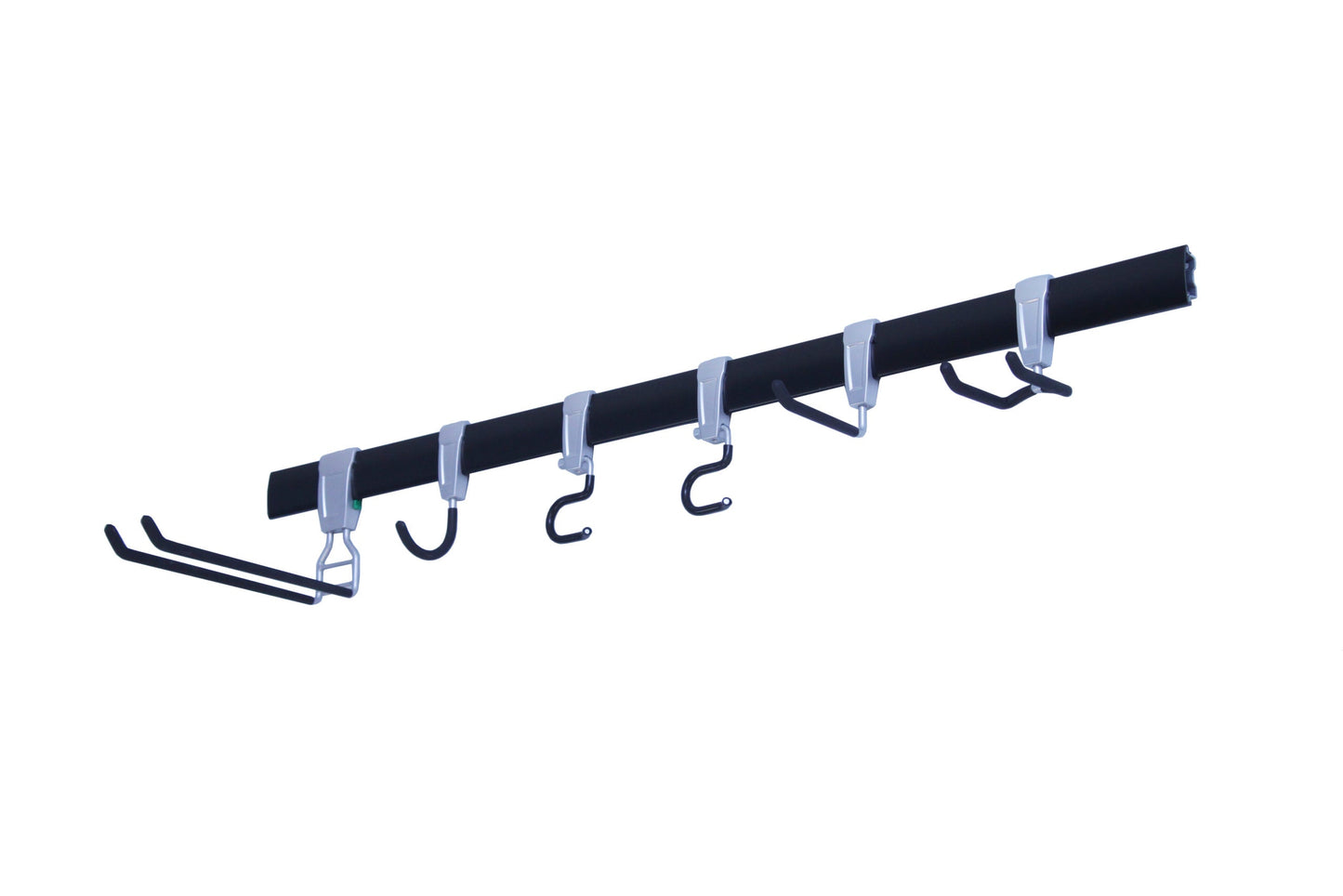 wall rail storage with variety of hooks