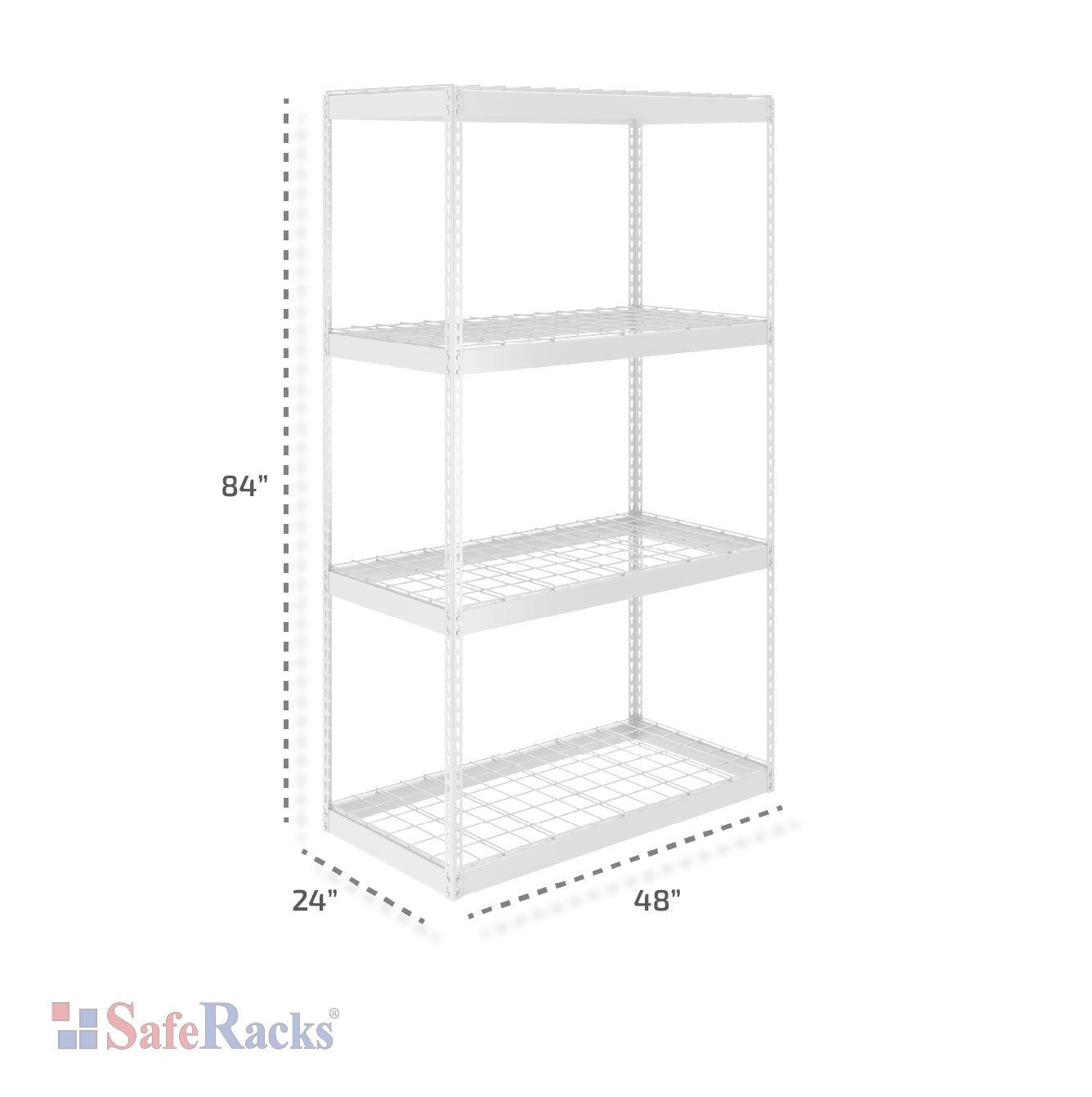 white garage shelf with dimensions