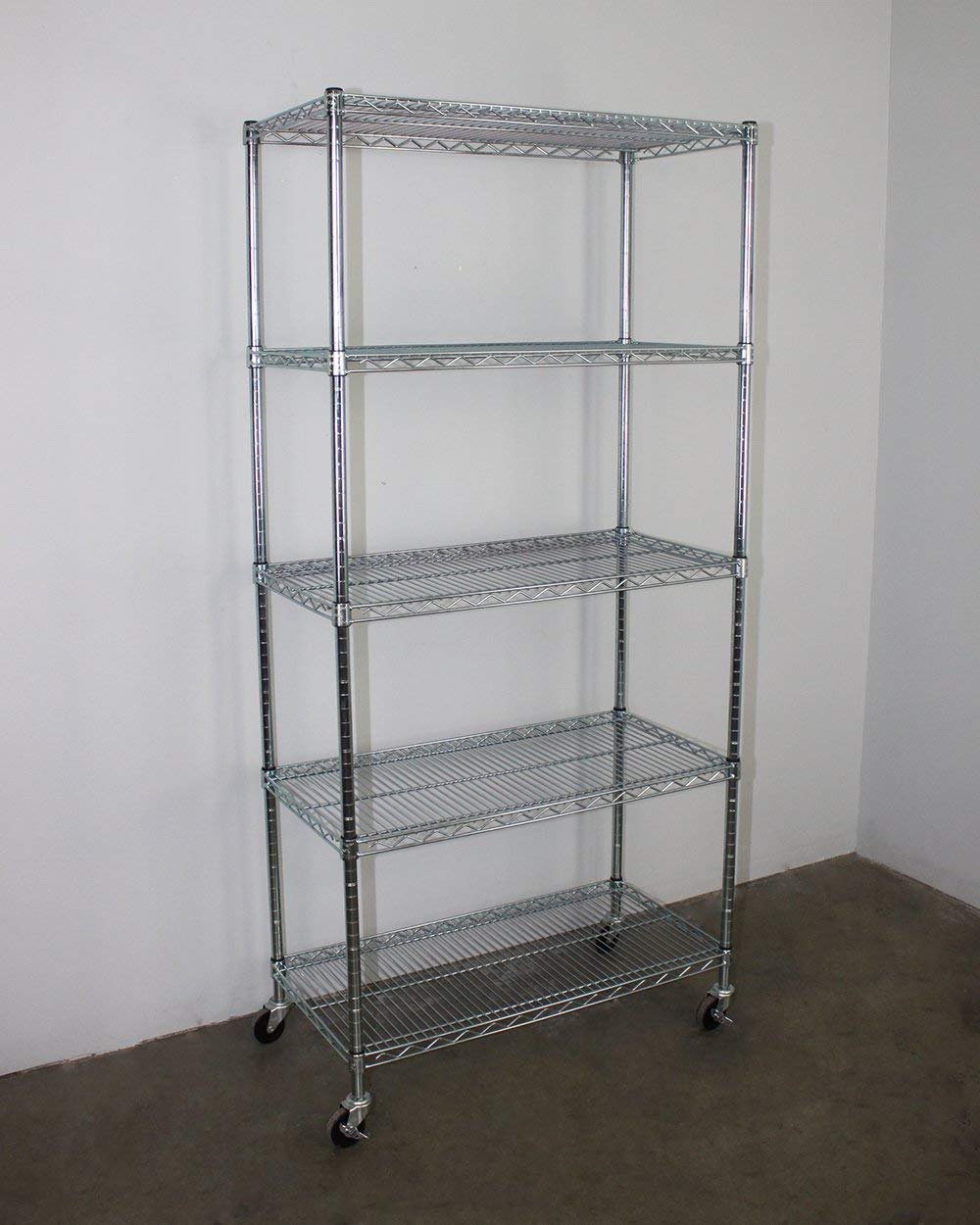 empty wire shelf in a room