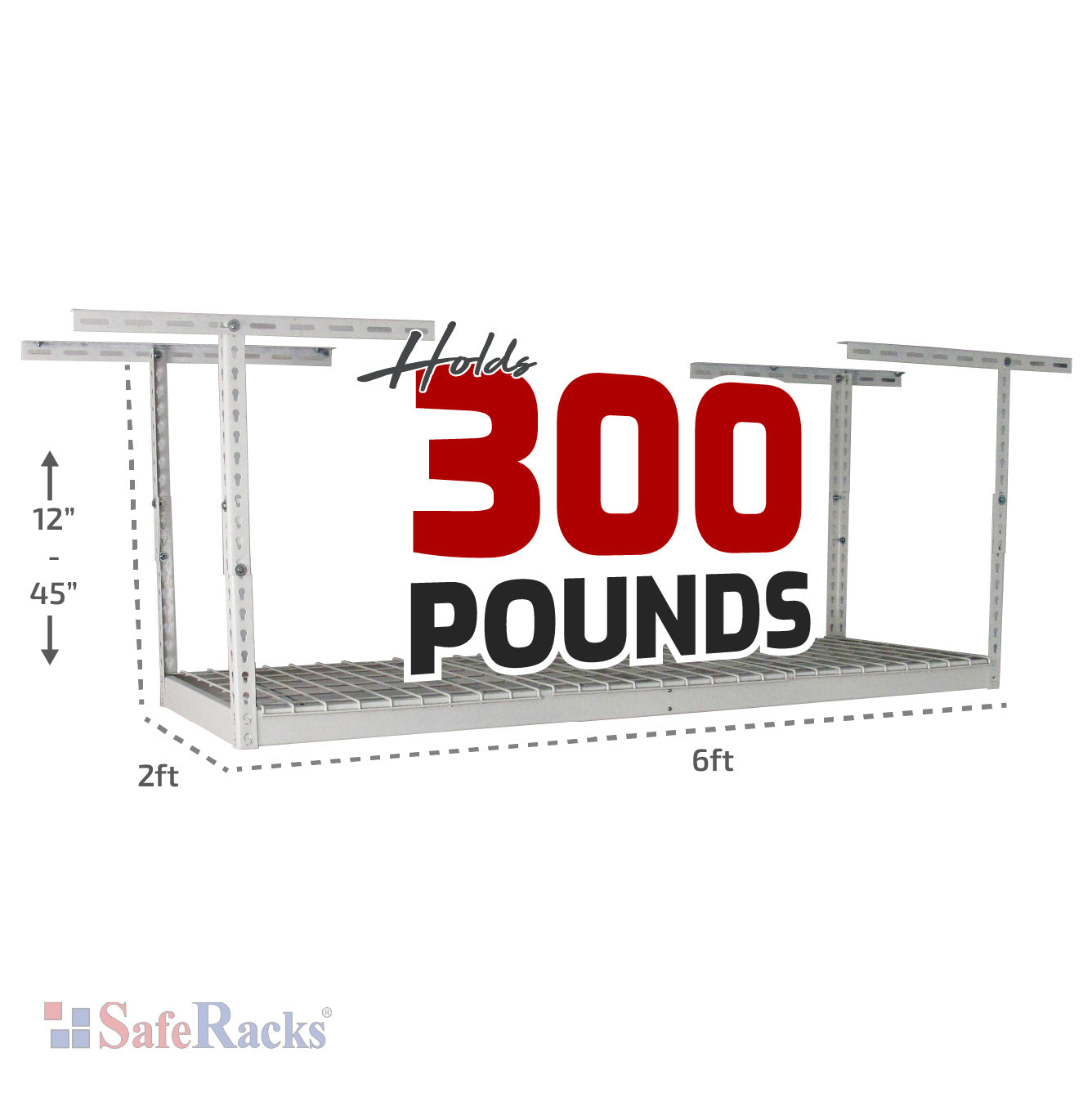 white overhead rack with weight capacity