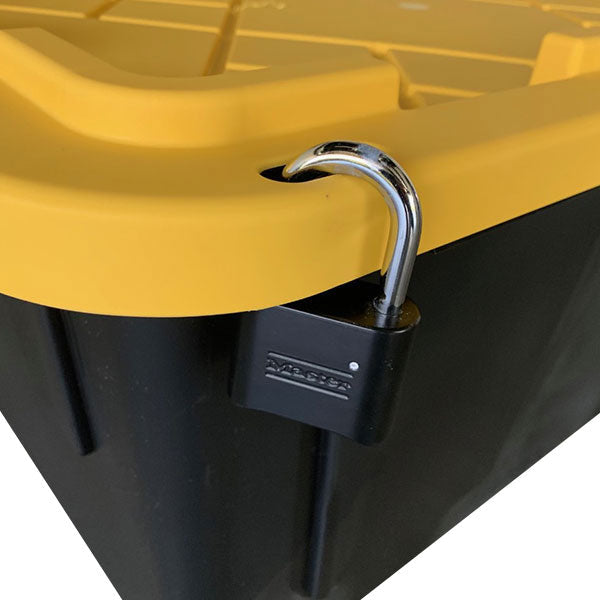 close up of locked bin